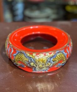 Chân Đế Bát Hương Sứ Đỏ Vẽ Vàng