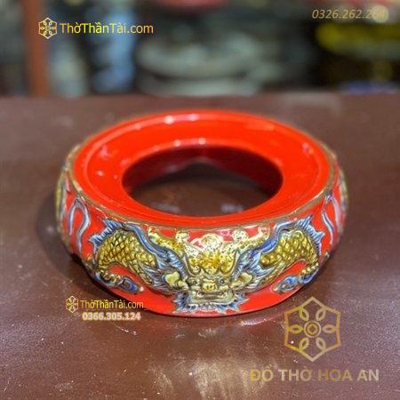 Chân Đế Bát Hương Sứ Đỏ Vẽ Vàng