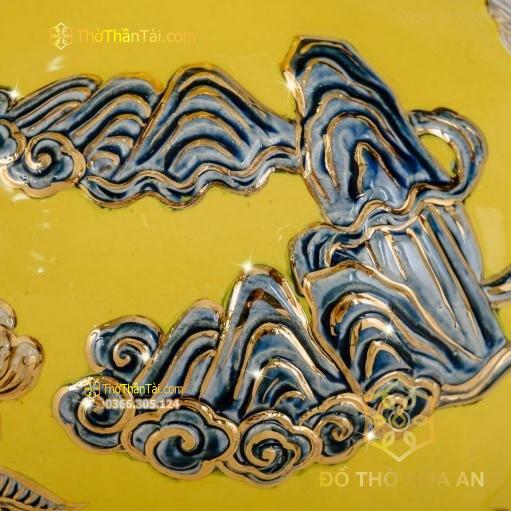 Bình Hút Lộc Mã Đáo Thành Công Men Vàng Đắp Nổi Vẽ Vàng 24K H28