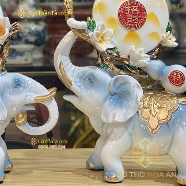 Cặp Voi May Mắn Tài Lộc Màu Xanh Nhạt