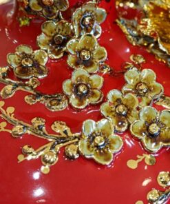 Bình Hút Lộc Mã Đáo Thành Công Men Đỏ Đắp Nổi Vẽ Vàng 24K H20