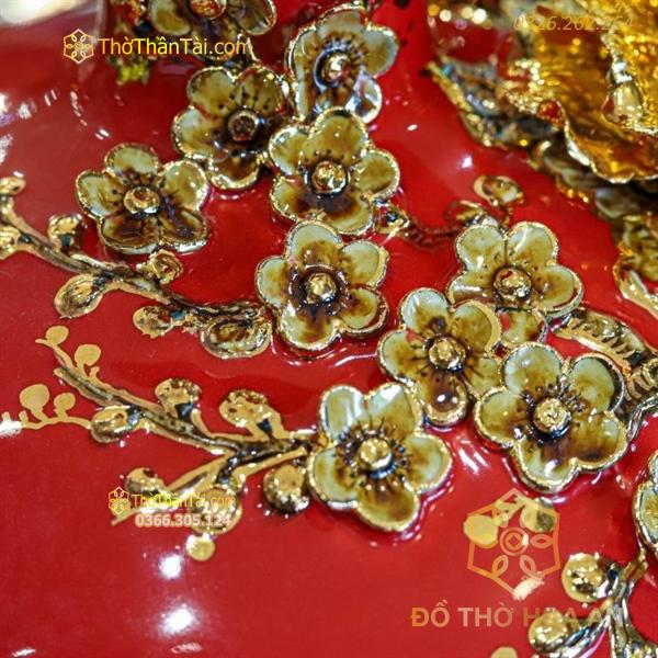 Bình Hút Lộc Mã Đáo Thành Công Men Đỏ Đắp Nổi Vẽ Vàng 24K H20