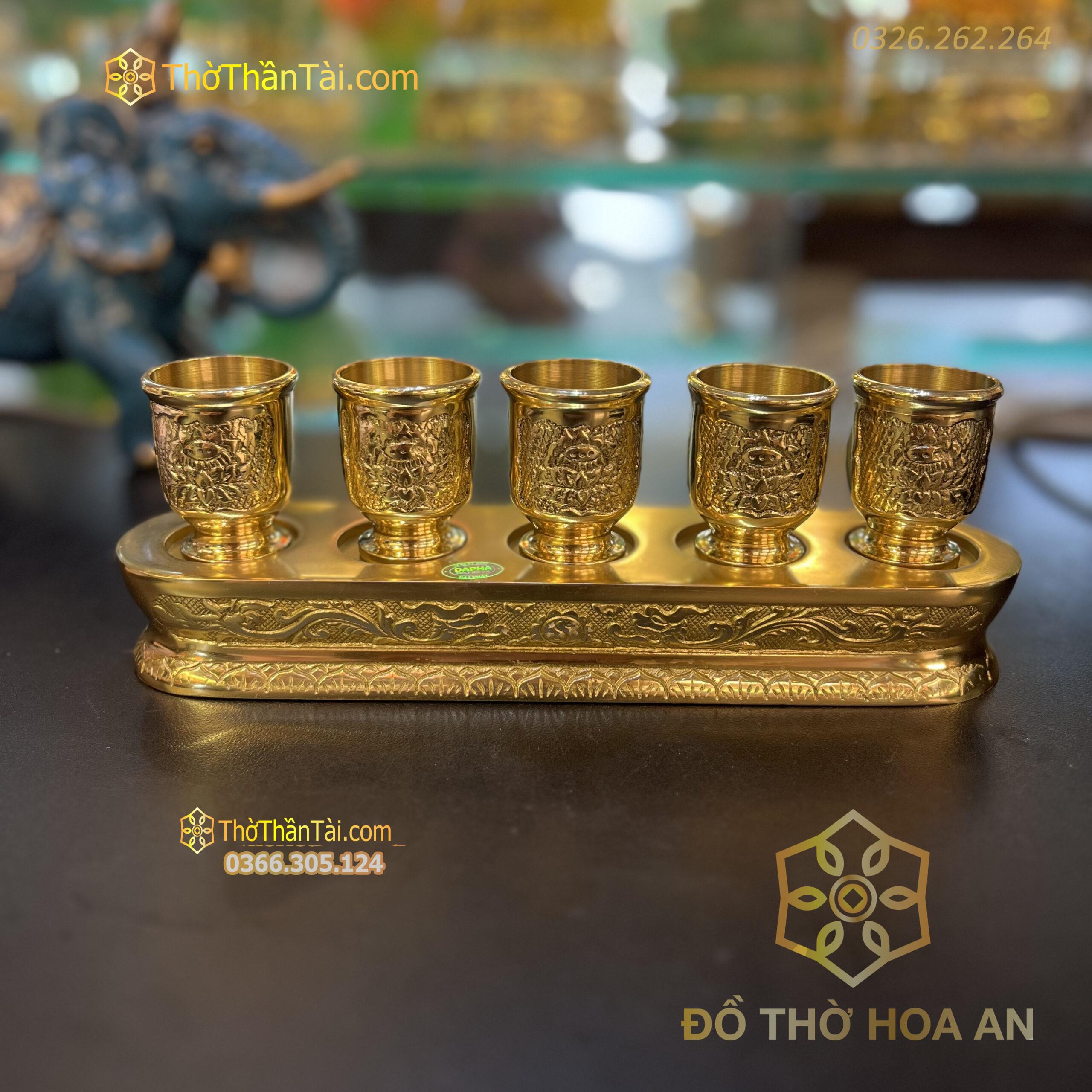 Kỷ/Khay Nước 5 Chén Đồng Vàng