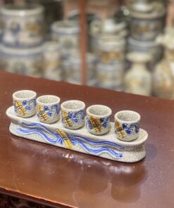 Khay/ Kỷ Nước 5 Chén Men Rạn Đắp Nổi