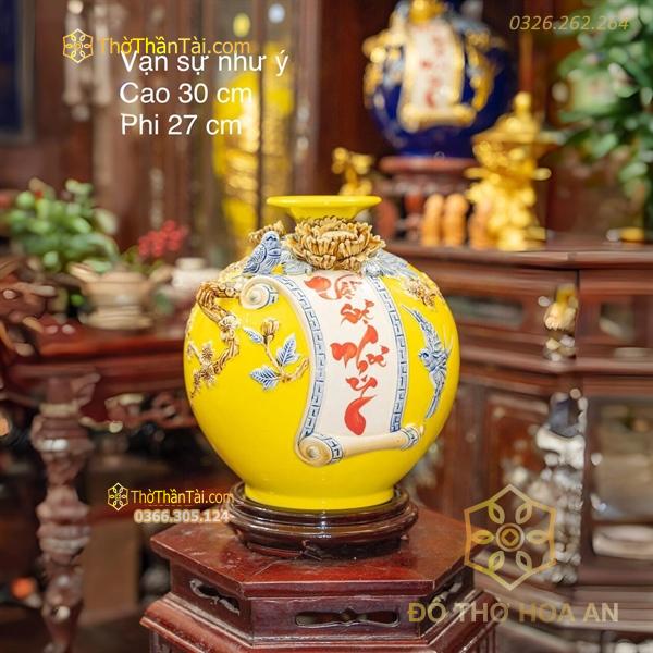 Bình Hút Lộc Cuốn Thư Vạn Sự Như Ý Men Đắp Nổi