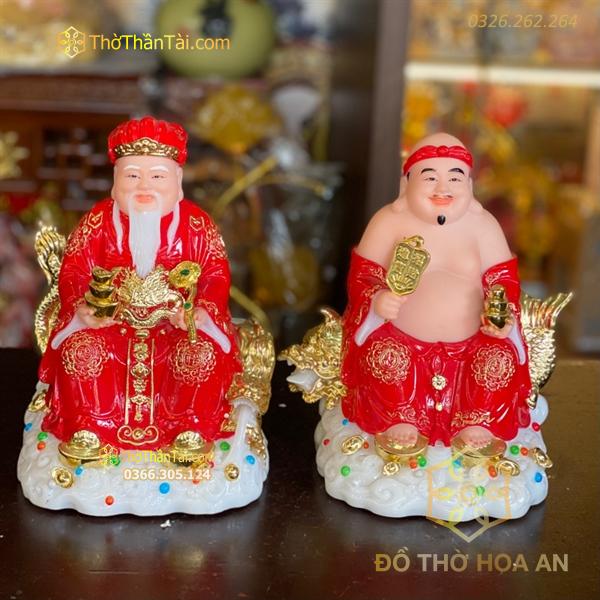 Tượng Thần Tài Thổ Địa Bột Đá Đỏ Ngồi Ngai Rồng