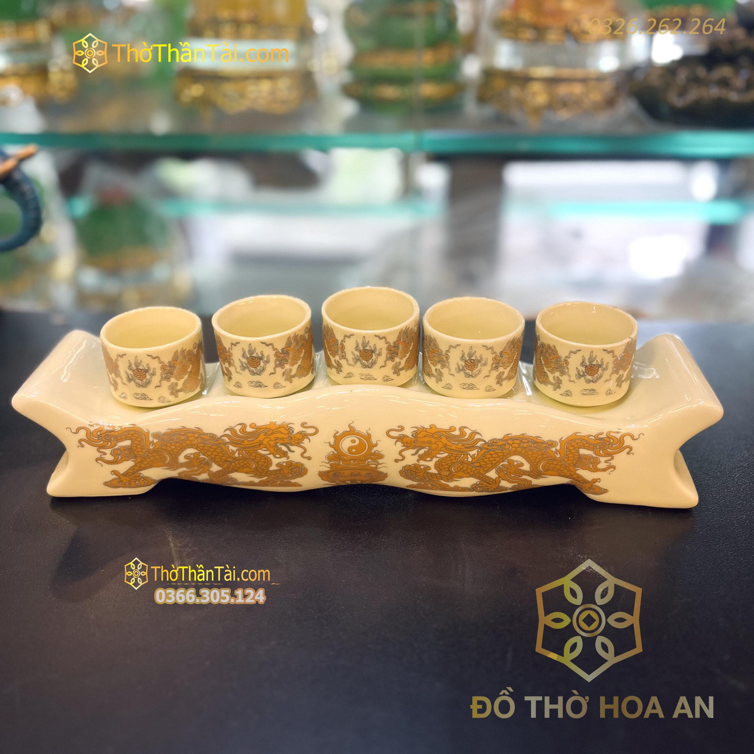 Kỷ Ngai 5 Chén Men Vàng Ngà