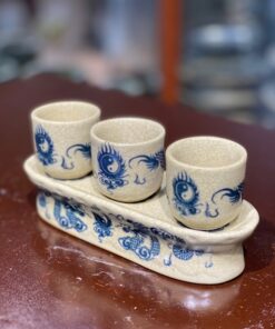 Kỷ/ Khay Nước 3 Chén Men Rạn Vẽ
