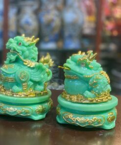 Cặp Cóc Thiềm Thừ & Tỳ Hưu Phong Thủy Đế Xoay Bột Đá Xanh Ngọc Bích