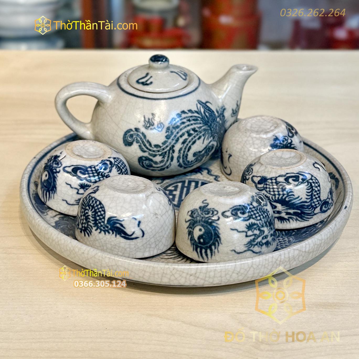 Bộ Ấm Chén Trà Thờ Men Rạn Vẽ