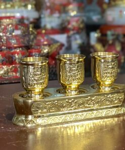 Kỷ/Khay Nước 3 Chén Đồng Vàng
