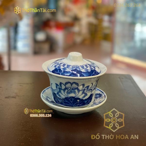 Bát Sâm/ Bát Nước Hoa Sen Men Lam