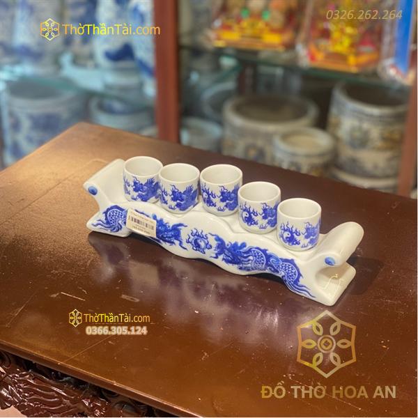 Kỷ Ngai 5 Chén Men Lam
