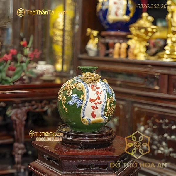 Bình Hút Lộc Cuốn Thư Vạn Sự Như Ý Men Đắp Nổi