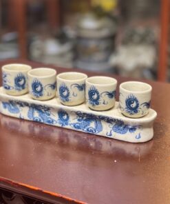 Kỷ/ Khay Nước 5 Chén Men Rạn Vẽ