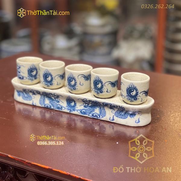 Kỷ/ Khay Nước 5 Chén Men Rạn Vẽ