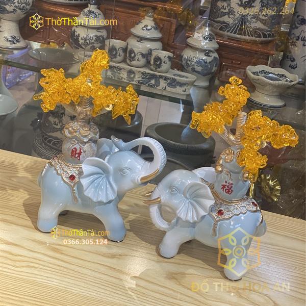 Tượng Voi Phong Thủy Màu Xanh Ngọc Kim Tiền
