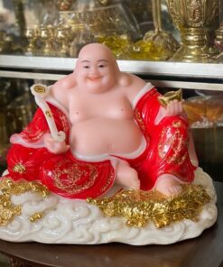 Di Lặc Bột Đá Đỏ Cầm Gậy Như Ý