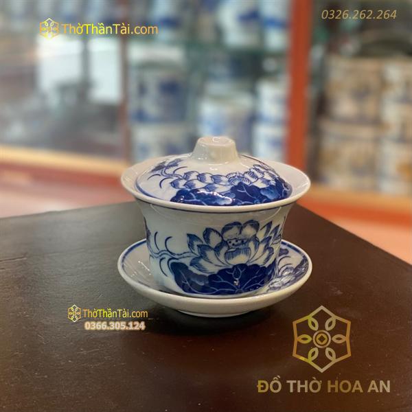 Bát Sâm/ Bát Nước Hoa Sen Men Lam