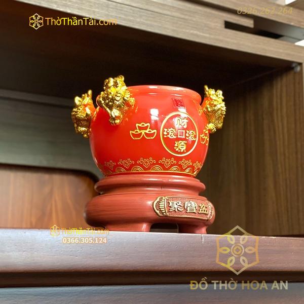 Bồn Tụ Bảo Chiêu Tài Bột Đá Đỏ
