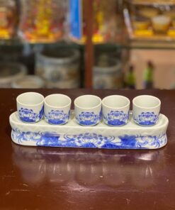 Kỷ/ Khay 5 Chén Nước Men Ngọc