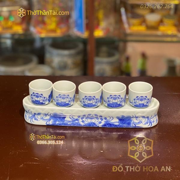 Kỷ/ Khay 5 Chén Nước Men Ngọc