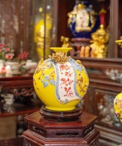 Bình Hút Lộc Cuốn Thư Phát Tài Phát Lộc Men Màu Đắp Nổi