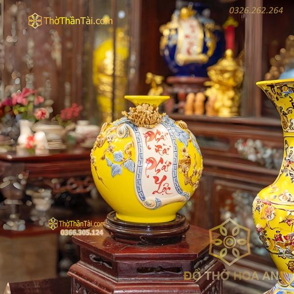 Bình Hút Lộc Cuốn Thư Phát Tài Phát Lộc Men Màu Đắp Nổi