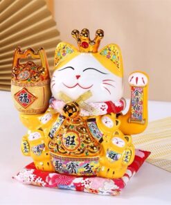 Mèo Thần Tài Đế Vương Vàng Can Khách Lai Phương Cao 21cm