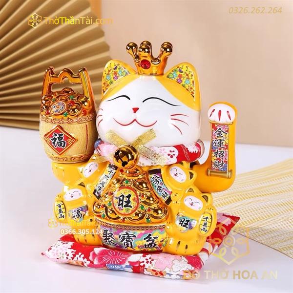 Mèo Thần Tài Đế Vương Vàng Can Khách Lai Phương Cao 21cm