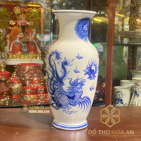 Lọ Hoa Dáng Lục Bình Rồng Men Trắng