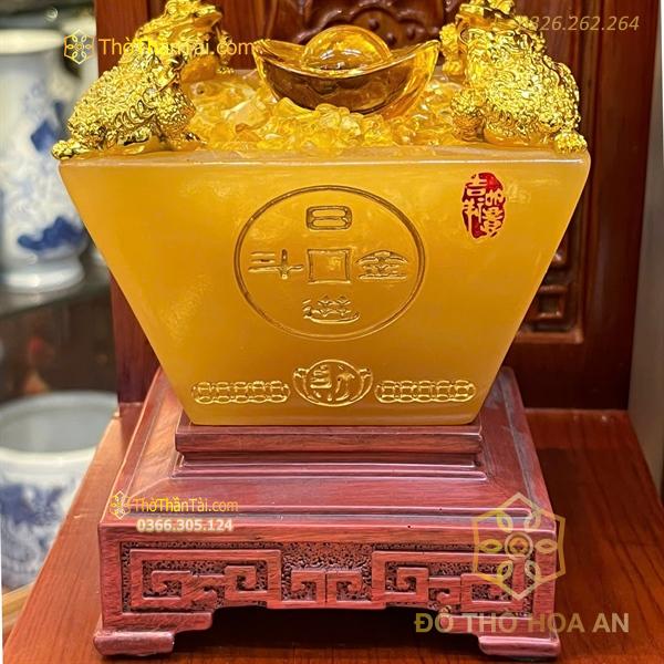 Bồn Tụ Bảo Chiêu Tài Vuông Đá Vàng