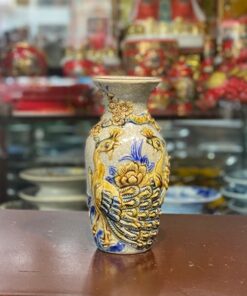 Lục Bình Men Rạn Đắp Nổi Công Đào