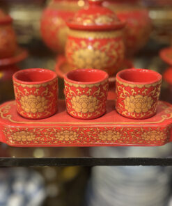 Khay Nước 3 Chén Sứ Gấm Đỏ