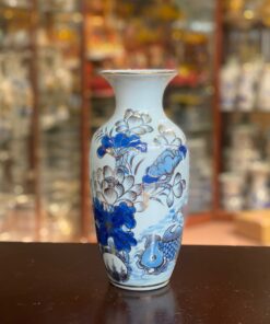 Lọ Hoa Dáng Lục Bình Men Lam Vẽ Vàng 24K