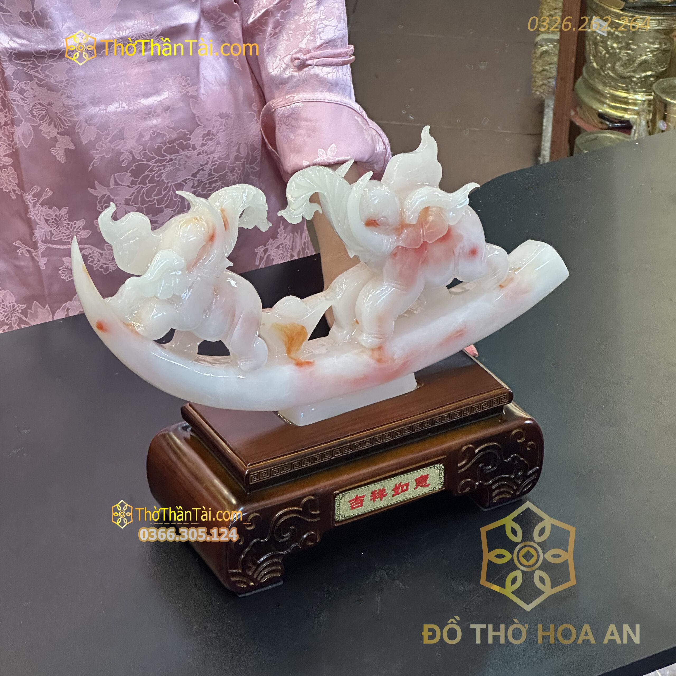 Song Tượng Cát Tường Như Ý Bạch Ngọc
