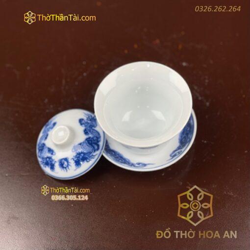 Bát Sâm/ Bát Nước Rồng Men Lam - Đồ Thờ Thần Tài Hoa An