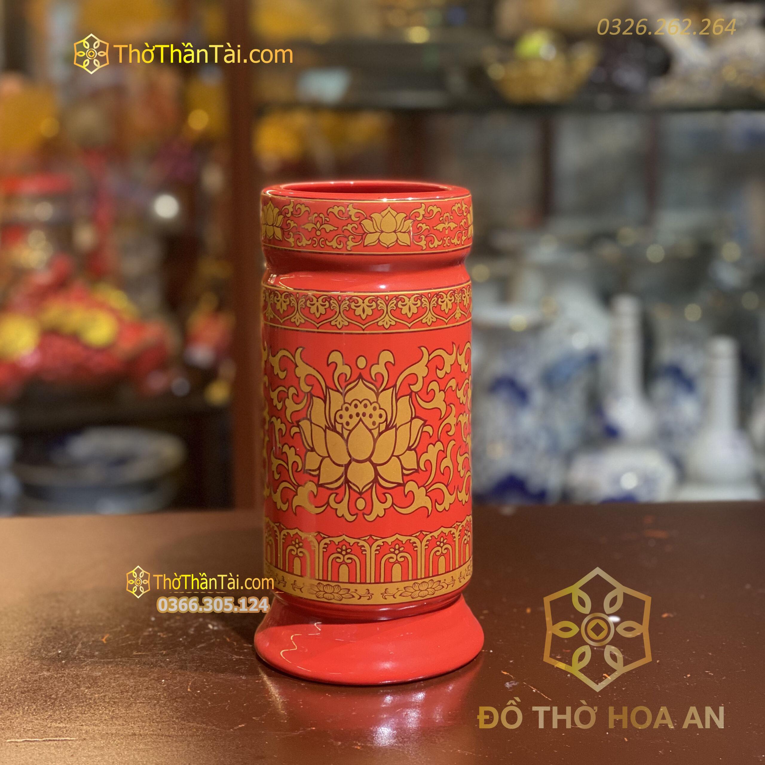 Ống Đựng Hương Sứ Gấm Đỏ