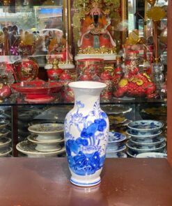Lọ Hoa Dáng Lục Bình Hoa Sen Men Trắng