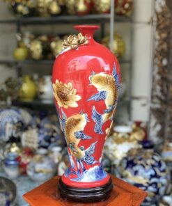 Mai Bình Sen Cá Men Màu Đắp Nổi