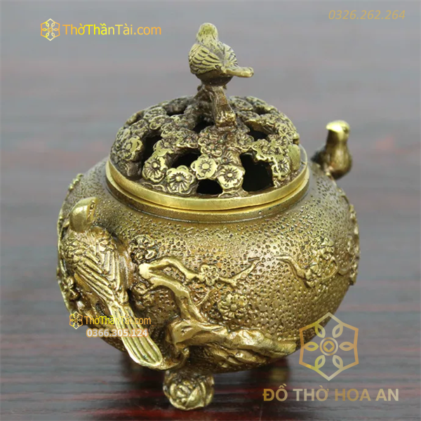Đốt Trầm Đồng Vàng Hoa Mai Nắp Chim