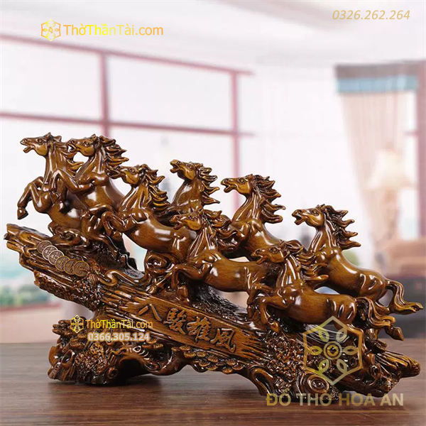 Tượng Bát Mã Truy Phong Bột Đá Phủ Gỗ