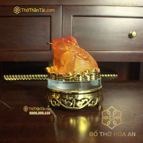 Cóc/ Thiềm Thừ Phong Thuỷ Xoay Đế Kính Lưu Ly Cam