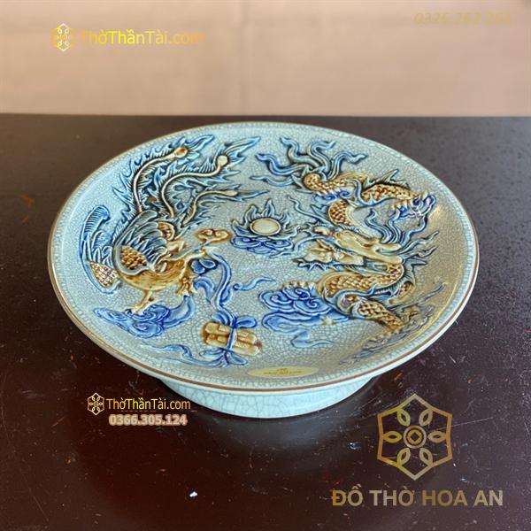 Mâm Bồng Thờ Rồng Phượng Men Rạn Đắp Nổi