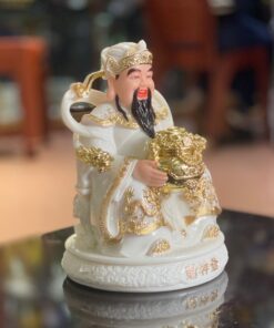 Tượng Thần Phát/ Tượng Thần Tiền Triệu Công Minh Bột Đá Trắng Đế Tròn