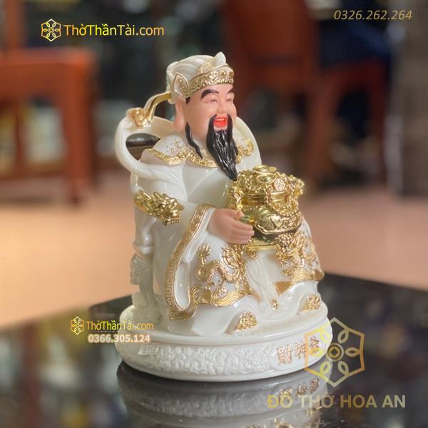 Tượng Thần Phát/ Tượng Thần Tiền Triệu Công Minh Bột Đá Trắng Đế Tròn