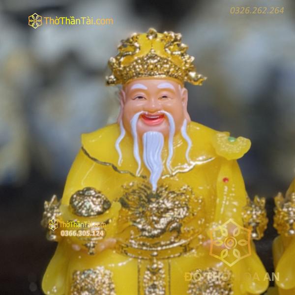 Tượng Thần Tài Thổ Địa Bột Đá Phú Quý Rồng Vàng Thạch Anh