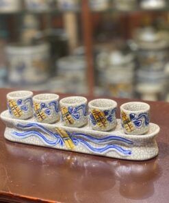Khay/ Kỷ Nước 5 Chén Men Rạn Đắp Nổi