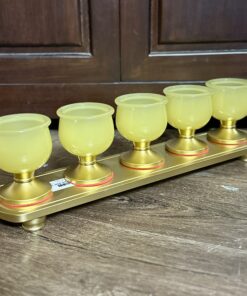 Khay 5 Chén Lưu Ly Vàng Bọc Đồng