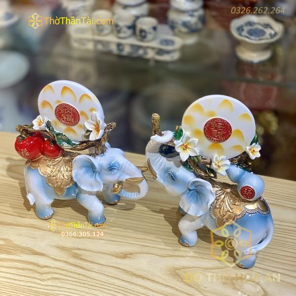 Cặp Voi May Mắn Tài Lộc Màu Xanh Nhạt